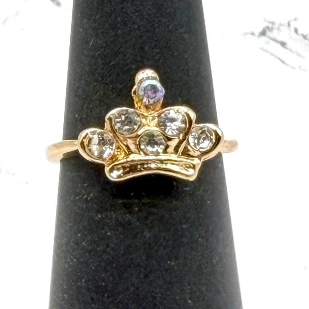 Crown Ring Clear Crystal Tiara Ring Size 5.25‎ Princess Ring Gold Tone